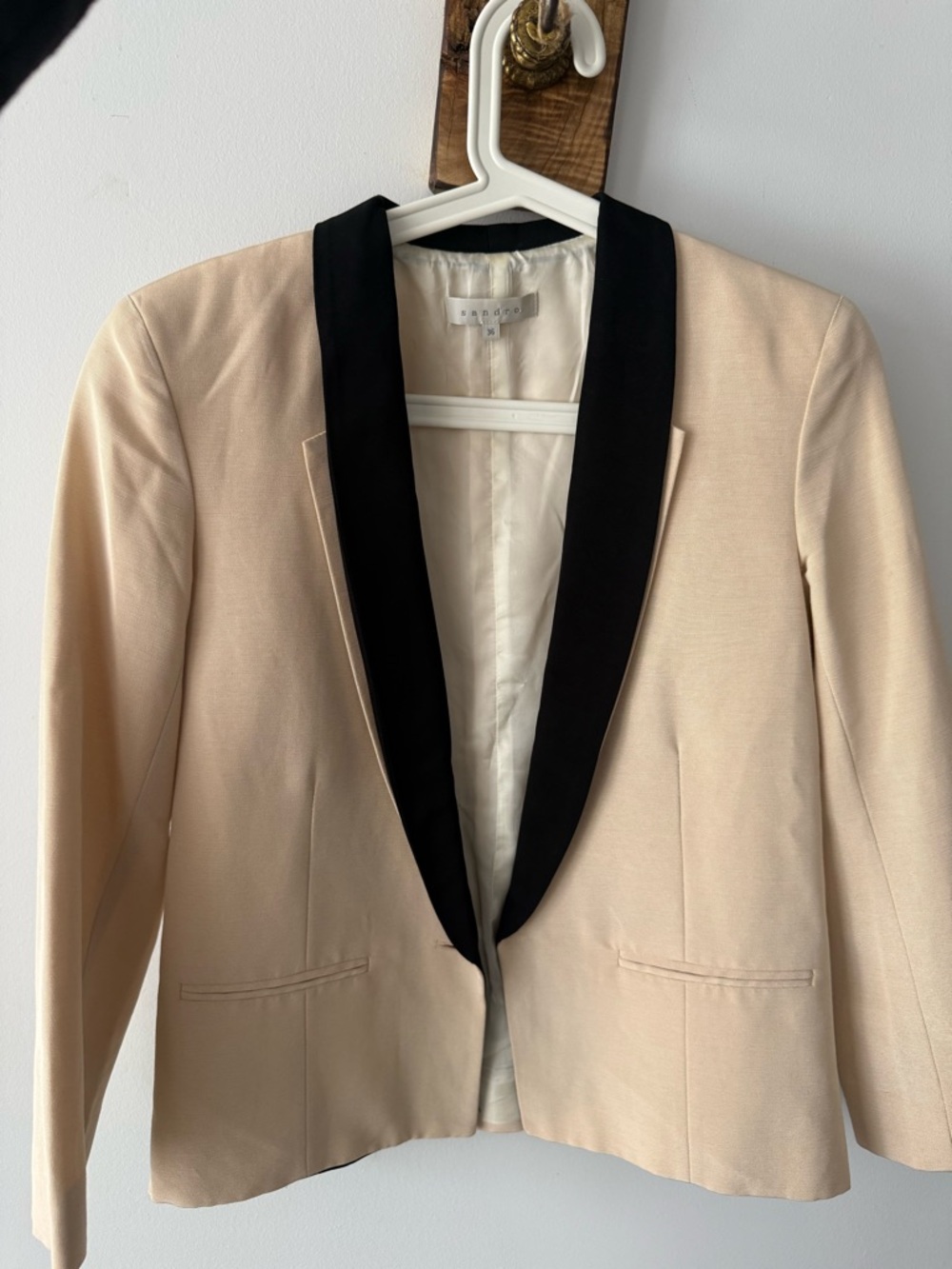 Sandro Cream Blazer with Black Shawl Collar